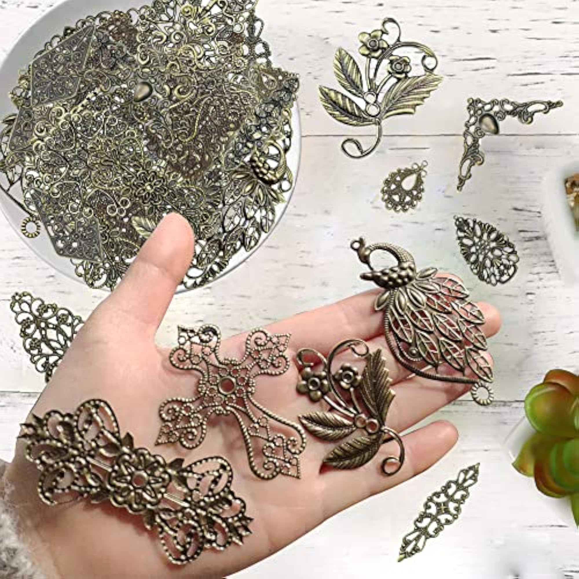 Antique Bronze Filigree Connectors for DIY Crafts